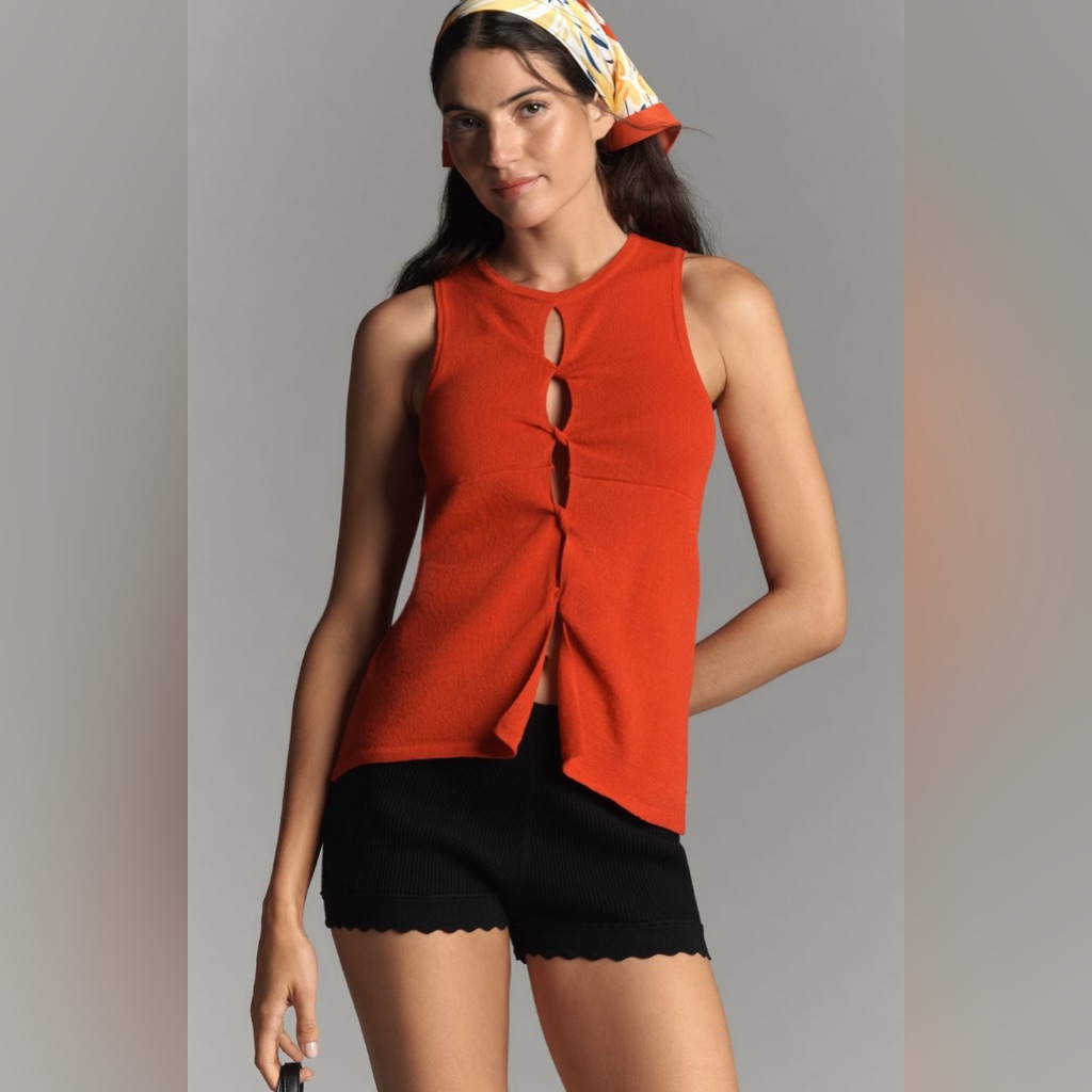 Anthropologie Twist Front Cutout Sweater Tank Top In Red